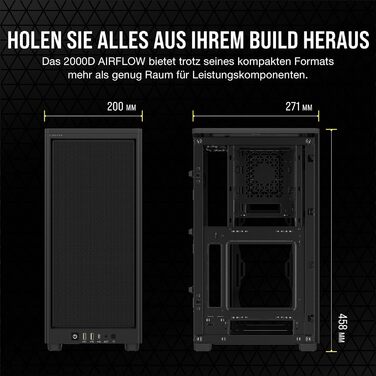 Корпус для ПК Corsair 2000D Airflow Mini ITX, чорний, сітчаста сталь, 3 слоти для GPU, оптимізований для охолодження, сучасні порти на передній панелі
