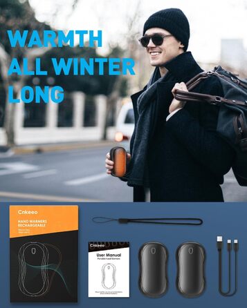 Електричні грілки для рук Cnkeeo 2 шт. з роздільним магнітним з'єднанням, Powerbank USB, 3 режими нагріву, для активного відпочинку, риболовлі, полювання, чорно-білі (чорний)