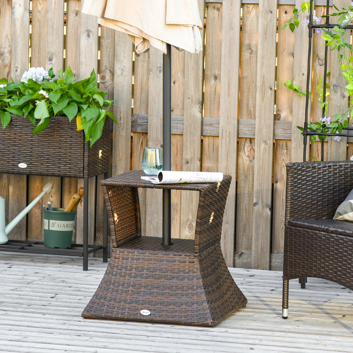 Підставка для парасольки Outsunny Garden Table Side Table 54 x 54 x 55 см виготовлена з поліротанга коричневого кольору, ідеально підходить для садових меблів і тераси