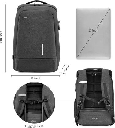 Рюкзак для ноутбука VGOAL TSA Lock USB Зарядний порт Схвалений Захист від крадіжки Водонепроникний (13')