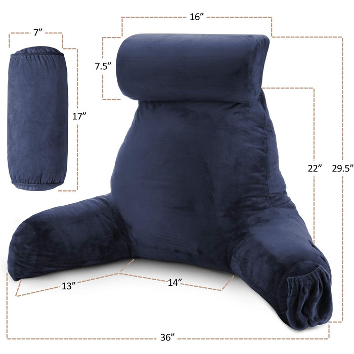 Подушка для читання Clara Clark з підтримуючим спиною, велика, з піною з пам'яті, блакитна