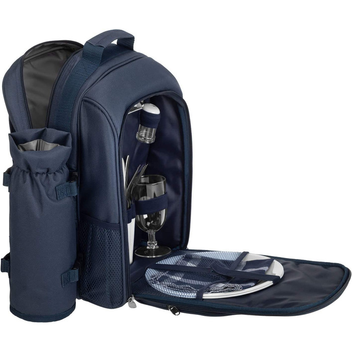 Набір для пікніка Anndora 15 предметів: рюкзак, деки, аксесуари, блакитно-білий, Navy Blue White Set