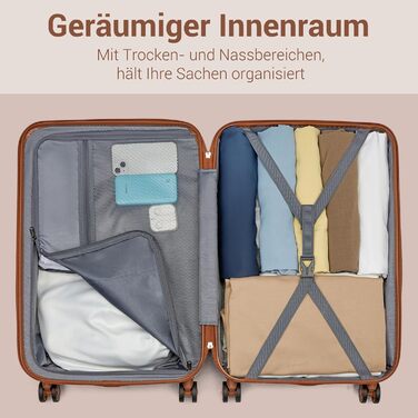 Чемодан KONO Mittelgroß: міцний ABS+PC, 60L, білий/коричневий, з TSA замком