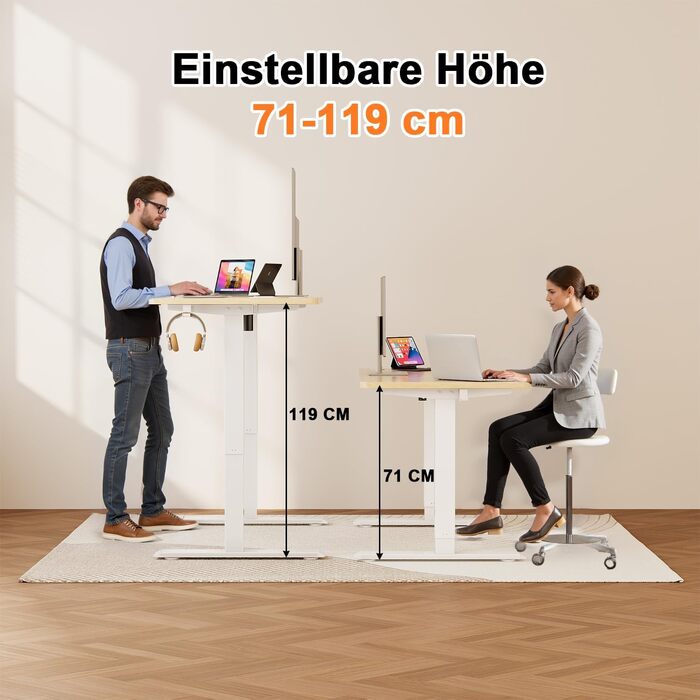 Регульований стіл JUMMICO Standing Desk: електричний, з пам'яттю, 160x70 см, білий (бежева вставка)