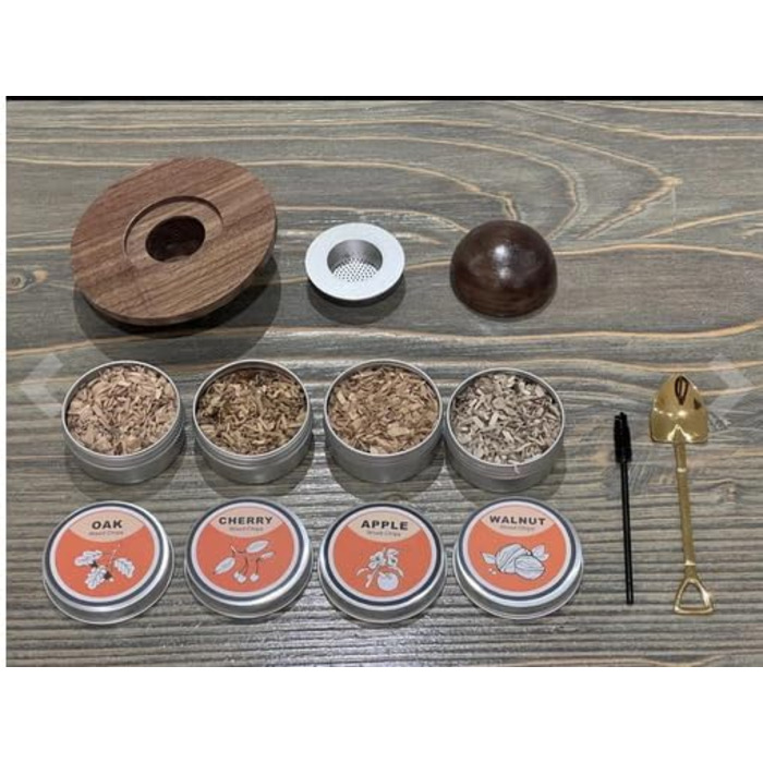 Набір для копчення коктейлів та віскі, з 4 дерев'яними стружками, подарунок на День батька, для Old Fashioned, коктейлів, віскі, бурбону, кави, м'яса, горіхів Saturn - горіх