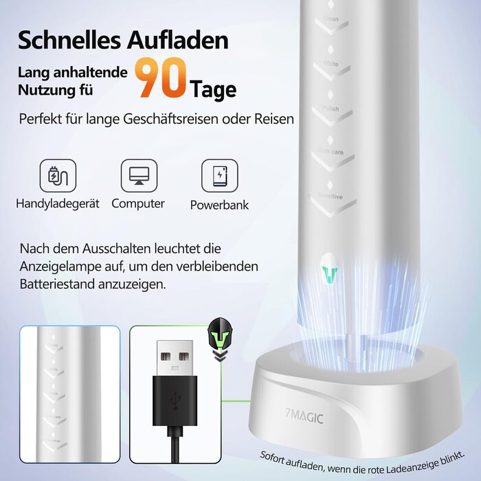 Електрична звукова зубна щітка Ritter Weisse з 5 режимами, таймером та акумулятором на 90 днів