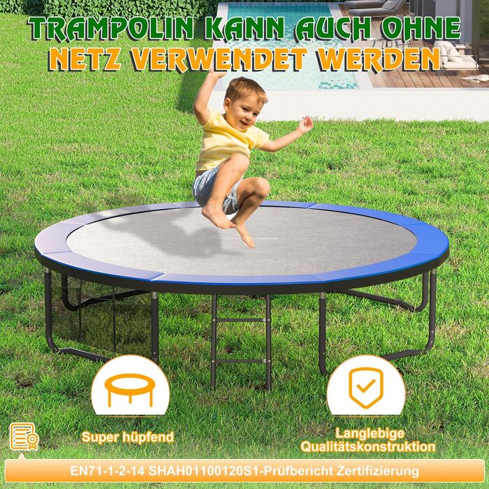 Батут садовий Devoko Ø305 см з захисною сіткою та драбиною, блакитний - для дітей та дорослих, сертифікат GS