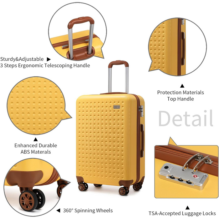 Валіза-тележка KONO з жорстким корпусом, 76x50x31 см, білий (жовтий, S 57x40 см)