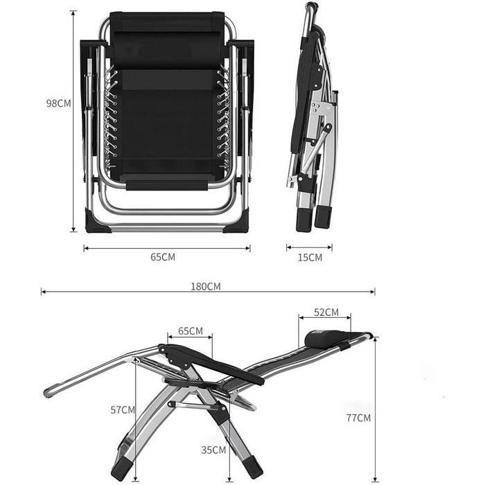 Лежак для відпочинку Klappbar, великий, для саду, патіо, пляжу, басейну, з подушкою, вантажопідйомність 200 кг (срібний)