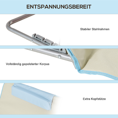 Outsunny Beach Mat, набір з 2 складних пляжних шезлонгів з подушкою, 5-ступінчастий пляжний матрац з регулюванням висоти з сумкою для перенесення, сталь, бежевий, 134 x 48 x 33-43 см