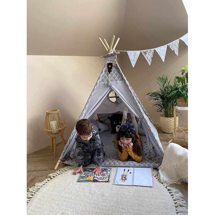Дитячий намет-тіпі Izabell для гри в приміщенні та на вулиці. Індіанський намет-тіпі з вікном та аксесуарами. Колір: коричневий