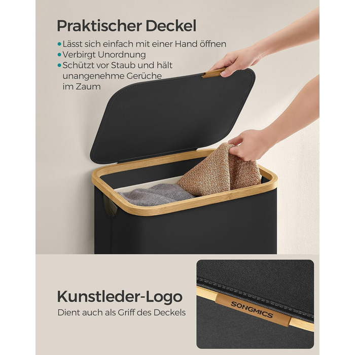 Кошик для білизни з кришкою - чорний / 90 л 42 x 32 x 70.5 cm