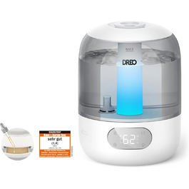 Зволожувач повітря Dreo для спальні, ультразвуковий холодний туман, 30 годин роботи, 3л резервуар, датчик вологості, нічник для дітей, кімнатних рослин та дому (Сірий)