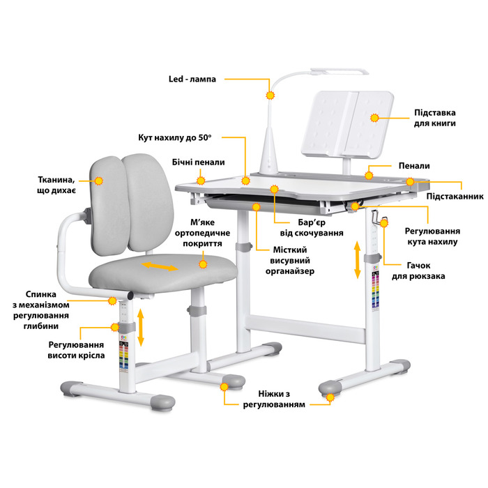 Комплект меблів Evo-kids (стіл+стілець+полиця+лампа) BD-23 G