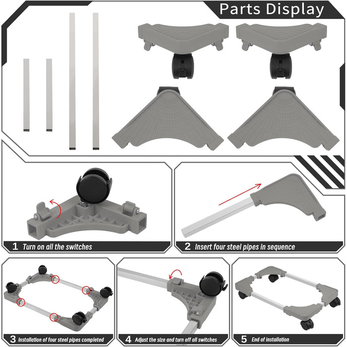 Підставка для комп'ютера Liitrton Mobiler, регульована, на коліщатках, для більшості ПК (білий, світло-сірий)