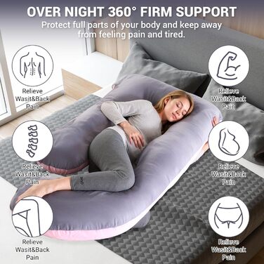 Подушка для вагітних BBWELL U-подібної форми, 80x120x180 см, сіро-рожева