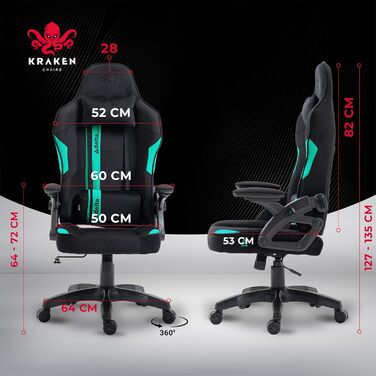 Крісло ігрове KRAKEN CHAIRS чорно-морського кольору, тканинне, ергономічне, для геймерів, вантажопідйомність 130 кг