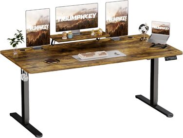 Електричний регульований стіл TRIUMPHKEY 200x80 см з підставкою для монітора, ергономічний стоячий/сидячий стіл, вінтажний коричневий