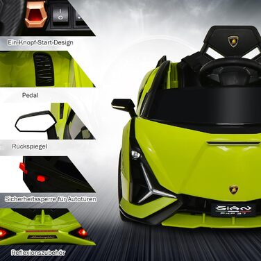 Дитячий електромобіль Lamborghini 12V з пультом, ременем безпеки, світлом, музикою та сигналом, електрокар для дітей від 3 років, зелений