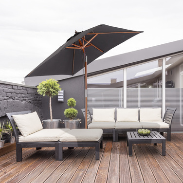 Outsunny Parasol Складна садова парасолька з деревини ялиці, 3-ступінчаста регульована, темно-сіра, 200x150x230см