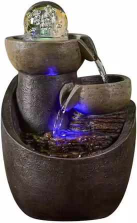 Декоративний настільний фонтан Zen'Light Malla з водоспадом, глечиком, імітацією натурального каменю та LED-підсвічуванням, 28 см – елегантна Zen-декорація для інтер'єру, для релаксації