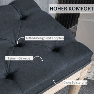 Лавка з м'якою оббивкою HOMCOM вінтаж 80x40x43см Лавка для передпокою Лавка з кнопками з льону Вигляд до 120 кг Темно-сірий