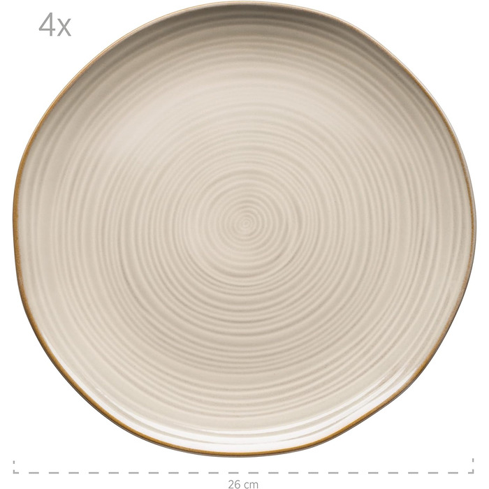 Набір з 4 тарілок, філігранна гра ліній, елегантна глазур, вінтажний вигляд, кераміка, бежевий