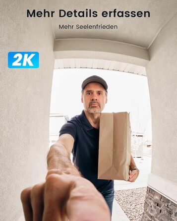 Відеодзвінок ieGeek 2K з камерою: бездротовий, водонепроникний (IP66), AI-розпізнавання руху, нічне бачення, без підписки, сумісний з Alexa, Wi-Fi 2.4GHz, з внутрішнім дзвінком (білий/сірий)