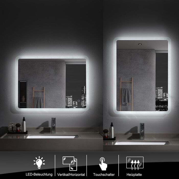 Великий LED-дзеркало для ванної кімнати Badspiegel 120x70 см з підсвічуванням, сенсорне управління, антизапар, регулювання яскравості, для ванної/вітальні, біле світло