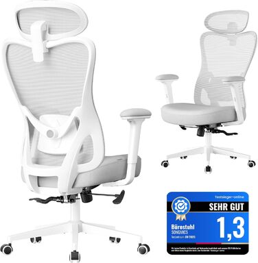 Офісний стіл SONGMICS, ергономічне крісло, комп'ютерне крісло, регульована поперекова та підголовна підтримка, до 150 кг, регульована висота, Taubengrau (сірий голуб) OBN066GD01