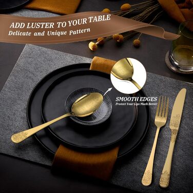 Набір столових приборів DRAGON RIOT Gold 30 предметів, нержавіюча сталь, для 6 осіб, з ножем, виделкою, ложкою. Підходить для дому, ресторану, вечірки.
