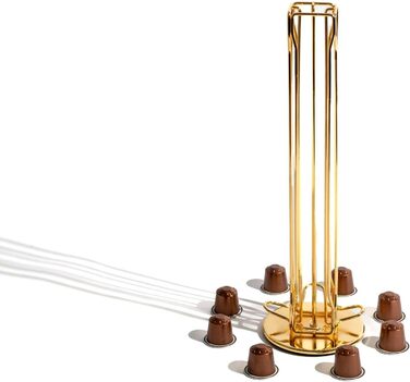 Тримач для капсул кави INTIRILIFE сумісний з Nespresso (40 шт) з заліза, золотий, 11.5 x 37.5 см, поворотний на 360°, для зберігання капсул