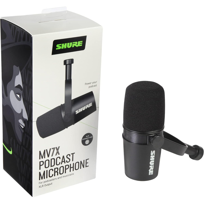 Динамічний XLR мікрофон Shure MV7X для подкастингу та вокалу, професійна якість, Voice Isolation, чорний