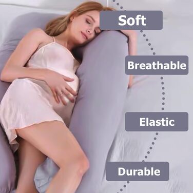 Наволочка на U-подібну подушку для вагітних та годування, бавовняна знімна наволочка для подушки для тіла, сіра, 140 x 80 см