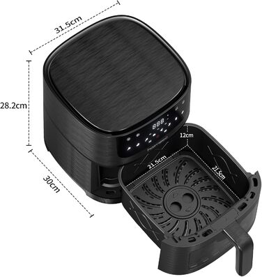 Фритюрниця повітряна 6л з вікном, без олії, 8-в-1, 30-200°C, 78 рецептів, антипригарне покриття, тиха робота