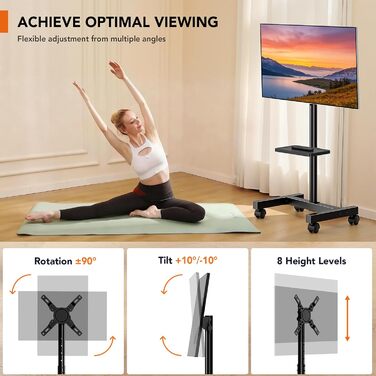 Підставка для телевізора Hemudu з колесами 23-60 дюймів, VESA 400x400 мм, до 35 кг, регульована висота