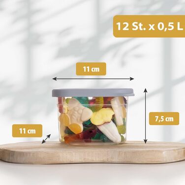Набір контейнерів для зберігання продуктів [12 шт] Anthrazit. Складні, економія місця, герметичні контейнери для кухні, зберігання борошна, 500 мл.
