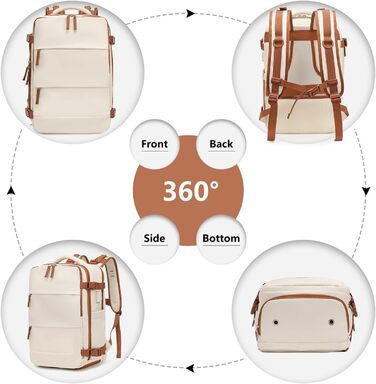 Рюкзак KONO для ручної поклажі 42x30x20, 25L, для ноутбука, Outdoor, для подорожей, спортивний, Weekender, з відділенням для взуття, 42.0 x 30.0 x 20.0 см, Бежевий та Коричневий