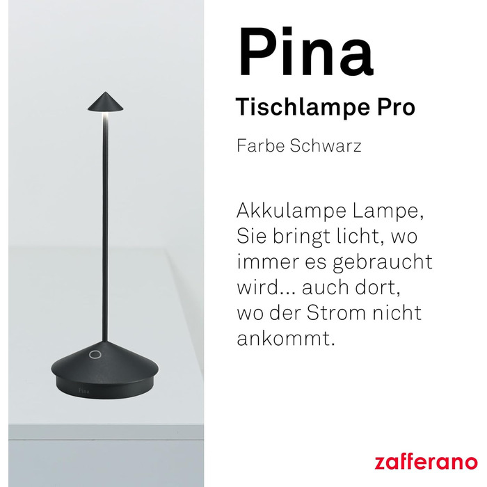 Zafferano Pina - Бездротова LED-лампа для дому та саду, сенсорне керування, регулювання яскравості, 29 см, чорна
