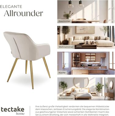 Крісло tectake® для вітальні та обідньої кімнати: зручне крісло з підлокітниками, оббивка з велюру, набір 4 шт. (Taupe/Gold)