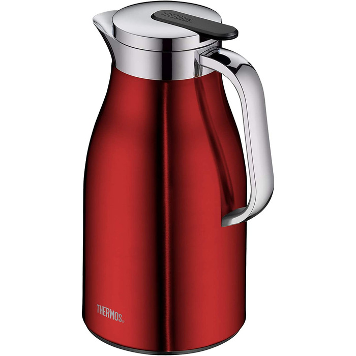 Термос Thermoskanne Century, нержавіюча сталь, 1 л, скляний вкладиш, клапан для наливання однією рукою, 4046.248.100. Зберігає тепло до 12 годин, ідеальний для кави та чаю, на 8 чашок, колір Cranberry