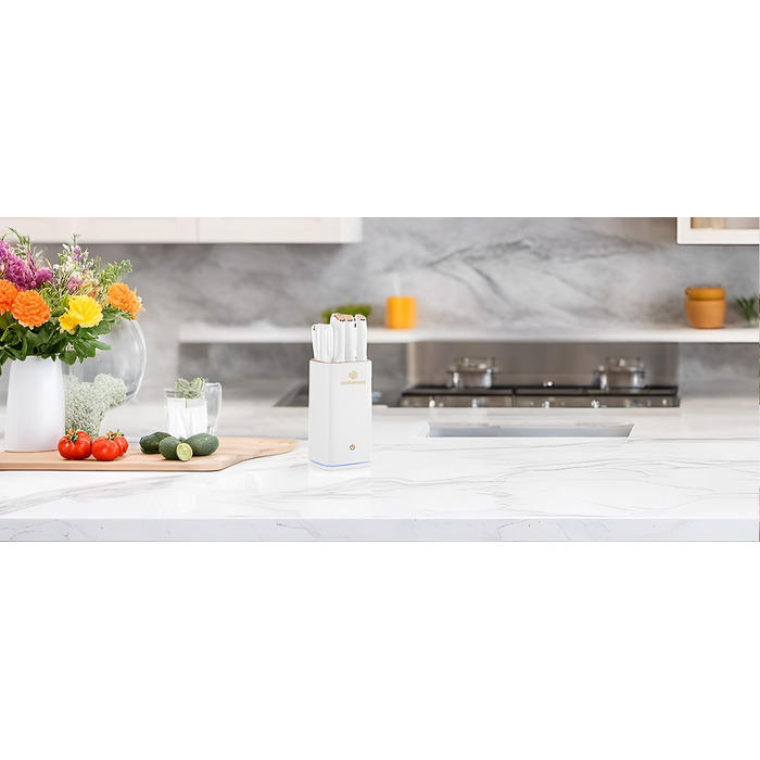 Набір ножів ZEEKMUSS: 6 ножів, точилка, кухові ножиці. Нержавіюча сталь, кухонні, для дому, подарунок (білий)