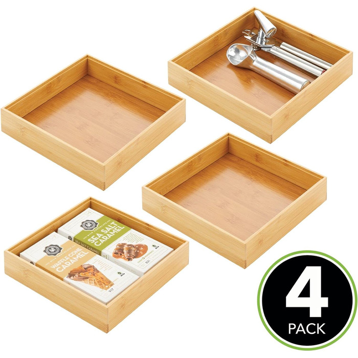 Дерев'яний кухонний ящик mDesign - органайзер для столових приборів і посуду, що штабелюється - набір з 4 шт. - натуральний колір (9 x 9 x 2)