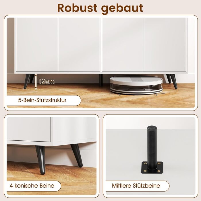 COSTWAY Комод-тумба з 4 дверцятами та 5 регульованими полицями, білий, 127,5 x 38 x 80 см. Підходить для вітальні, кухні, їдальні