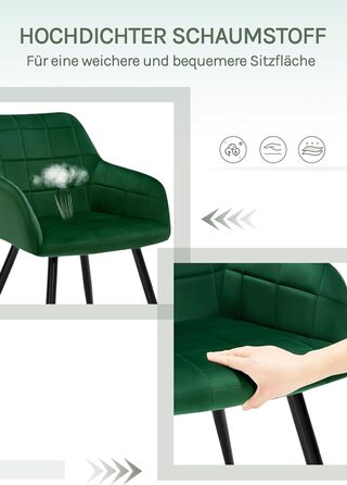Крісла для їдальні WOLTU, крісла для кухні, м'які крісла з підлокітниками, 8 шт., темно-зелений, з велюровою оббивкою та металевими ніжками
