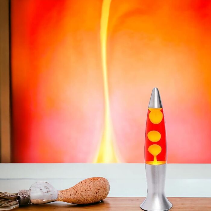 КРУТІ ПОДАРУНКИ Настільна лампа Lava 40 см з вимикачем, в комплекті лампочка E14, плафони Plasma, Magma, Medusa (червоно-жовті)