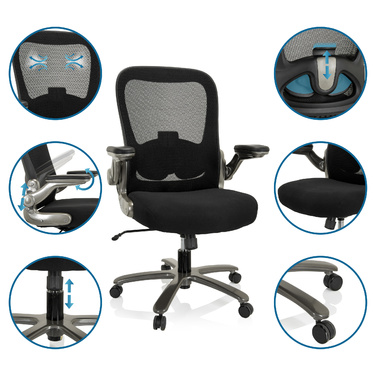 Крісло для важких навантажень / Офісне крісло INSTRUCTOR T I Titan XXL з сітчастою/тканинною оббивкою, чорного кольору hjh OFFICE