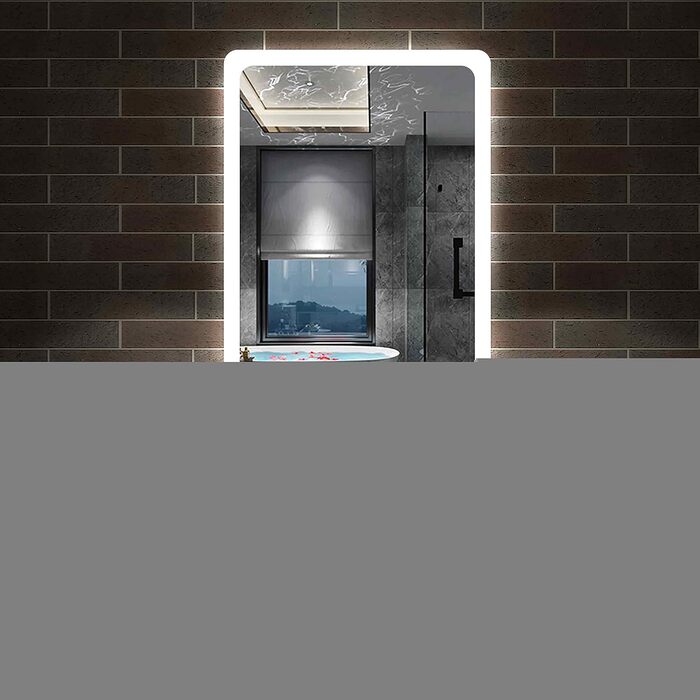 Дзеркало для ванної кімнати Aica з LED-підсвічуванням 50x70 см, годинник, сенсорне управління, запобігання запотіванню, IP44, холодне біле світло, енергозбереження