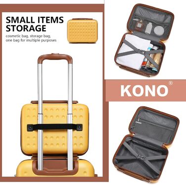 Валіза-тележка KONO з жорсткою оболонкою, 76x50x31 см, білий колір (з жовтим та косметичним набором)
