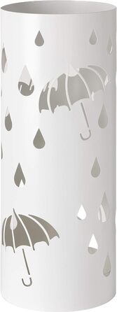 Підставка для парасоль під Baroni Home: металева, циліндрична, біла, з крючками та знімною мискою для збору води (19x19x49 см)